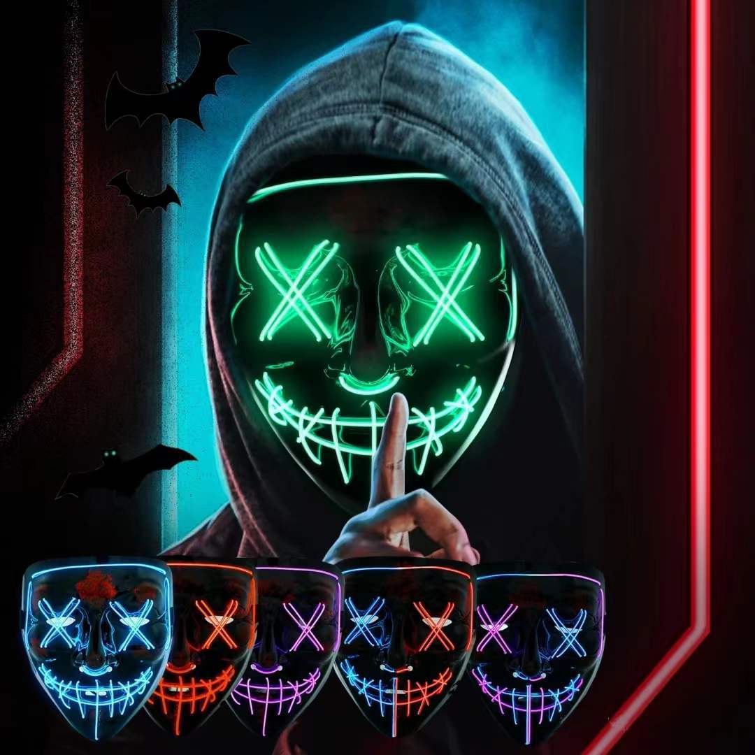 Led Purge Mask Halloween - Kabellose Neon-LED-Purge-Maske, im Dunkeln leuchtend, Horror-Leuchtmaske,