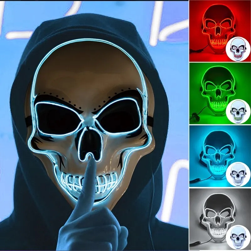 Led Purge Mask Halloween - Halloween Erwachsene Reinigungsmaske LED leuchtende Schädel