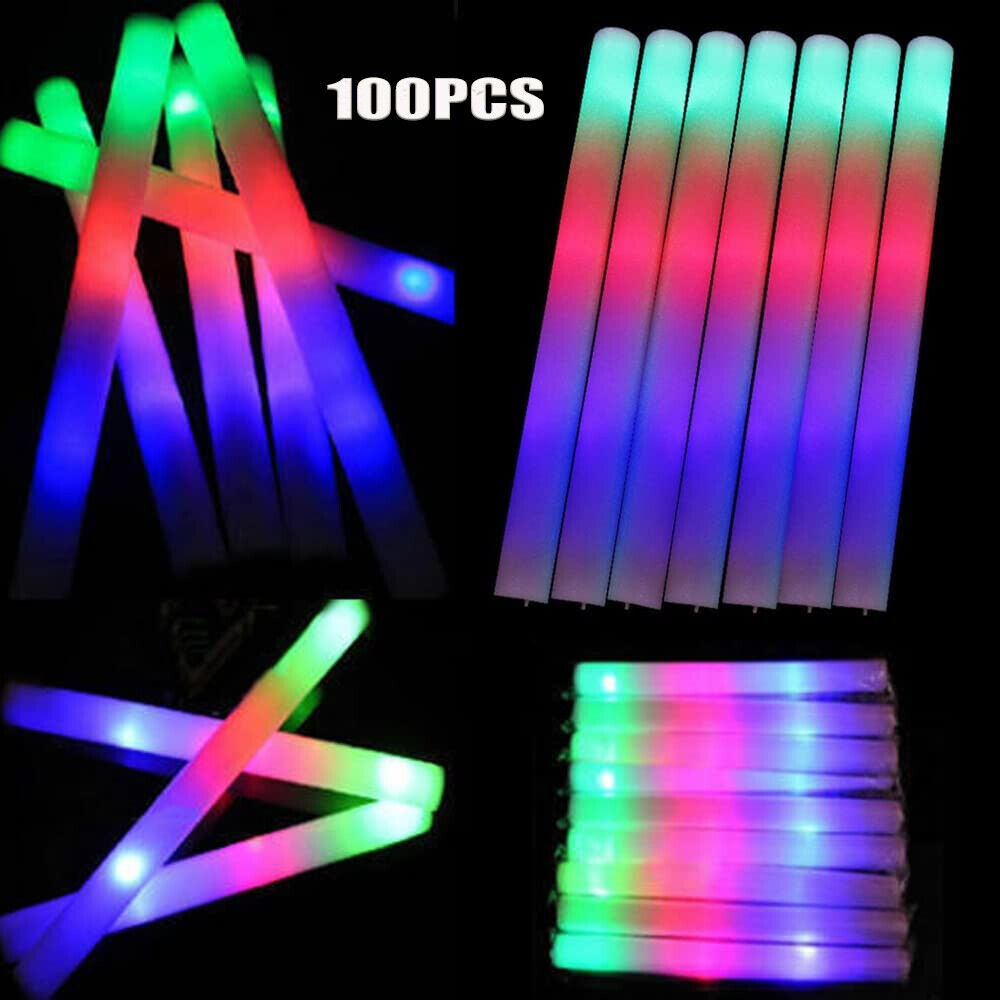 Flashing Led Foam Sticks Party - Leuchtstäbe im Großpack, 100 Stück LED-Leuchtstäbe