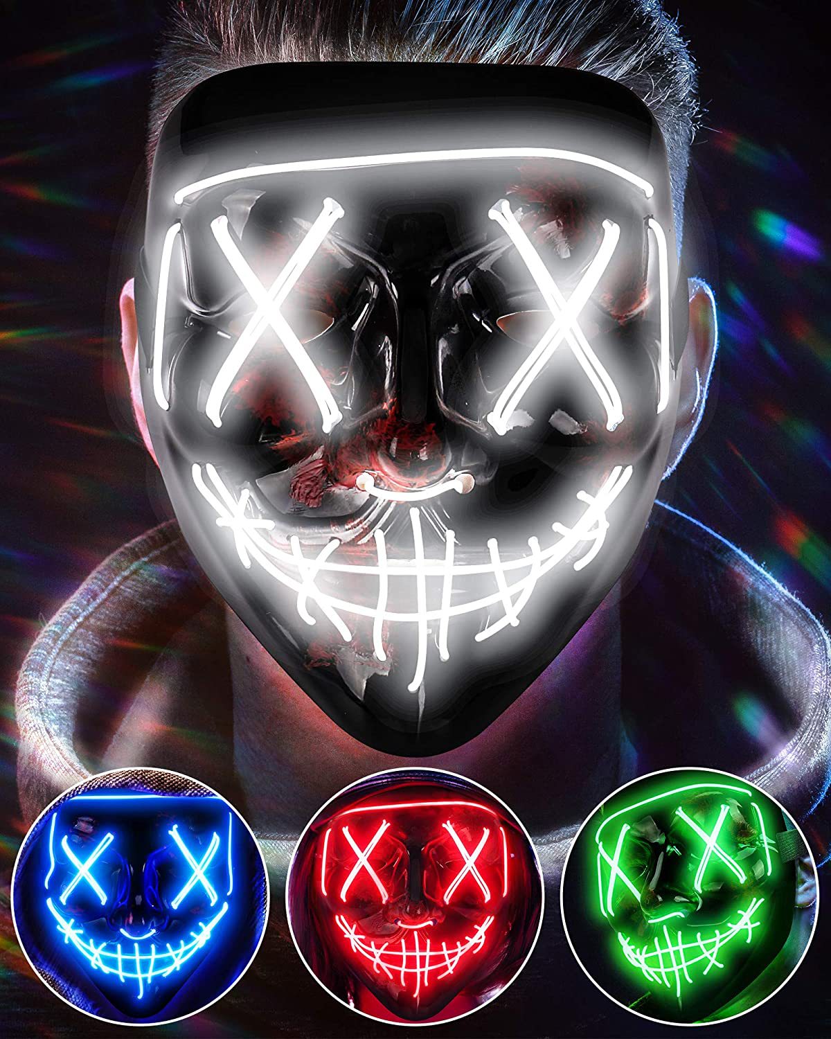 Led Purge Mask Halloween - Drahtlose gruselige leuchtende Maske führte leuchtende