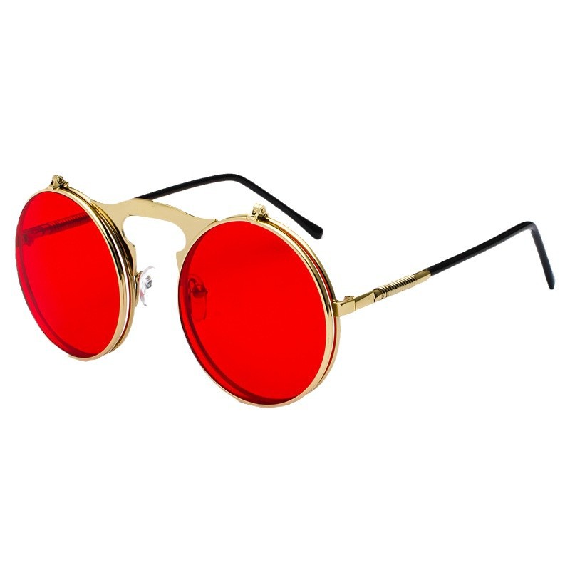 Glow In The Dark Party Glasses - Retro Steampunk Runde Sonnenbrille in Rot