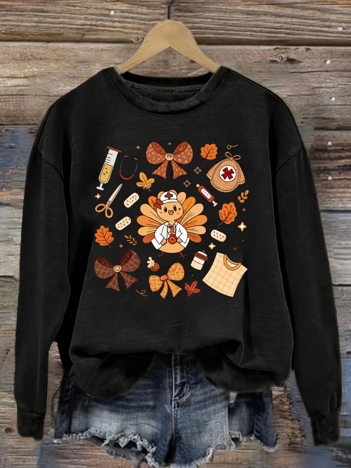 Costumes - Damen Casual Langarm-T-Shirt mit Rundhalsausschnitt, Niedliches