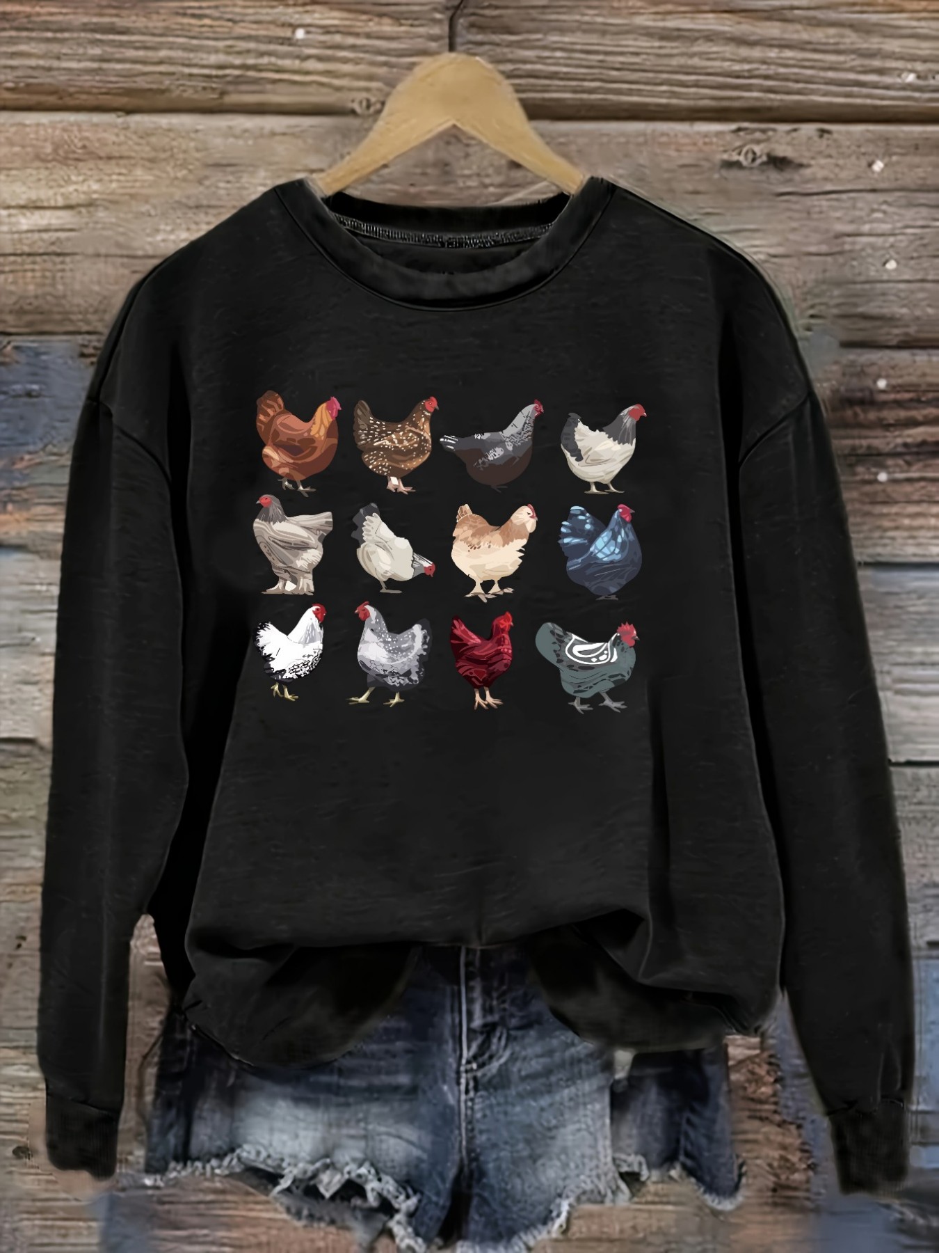 Costumes - Damen-Freizeit-T-Shirt mit langen Ärmeln und Rundhalsausschnitt,