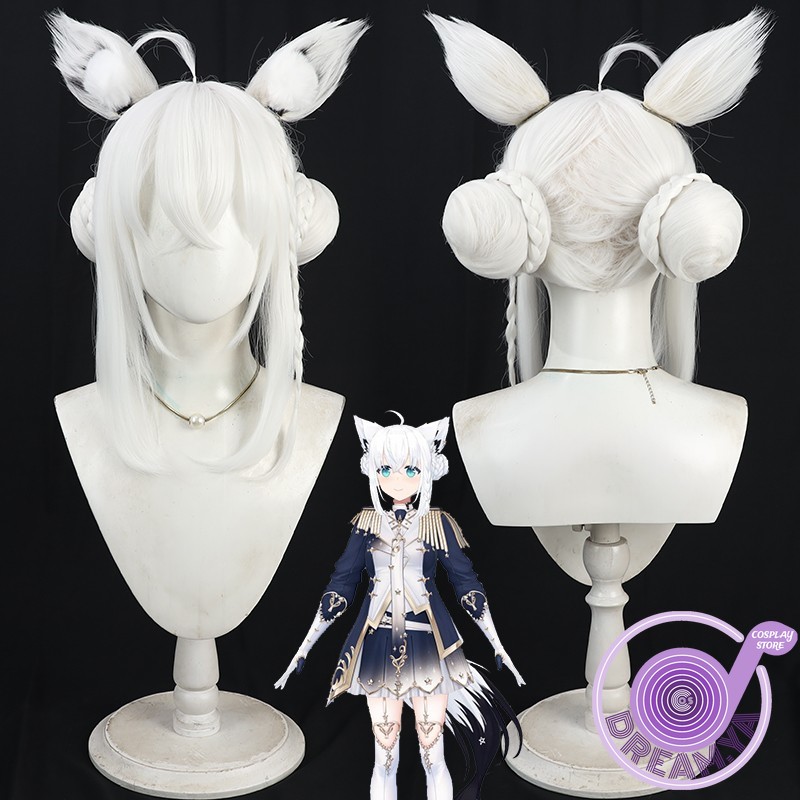 Anime Cosplay Wig Heat Resistant - Shirakami Fubuki Cosplay Perücke Vtuber Weiße