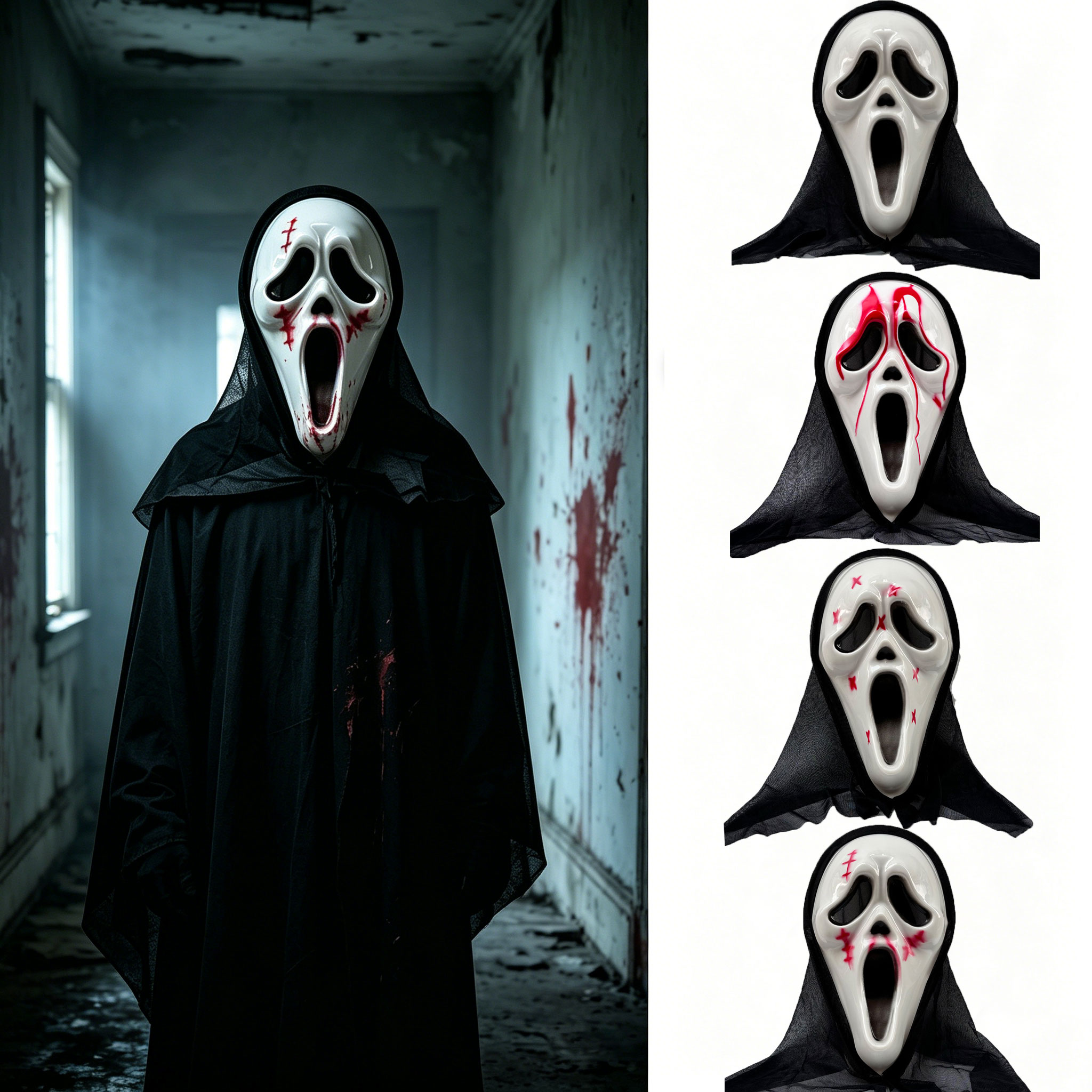 Led Purge Mask Halloween - Geister-Horrormaske mit schwarzer Netzhaube, Vollgesichtsmaske für