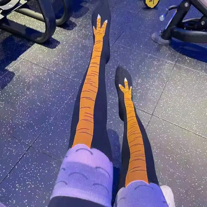Funny Chicken Leg Socks - Trendige Damensocken mit knielangen Hühnerfüßen, lustige,