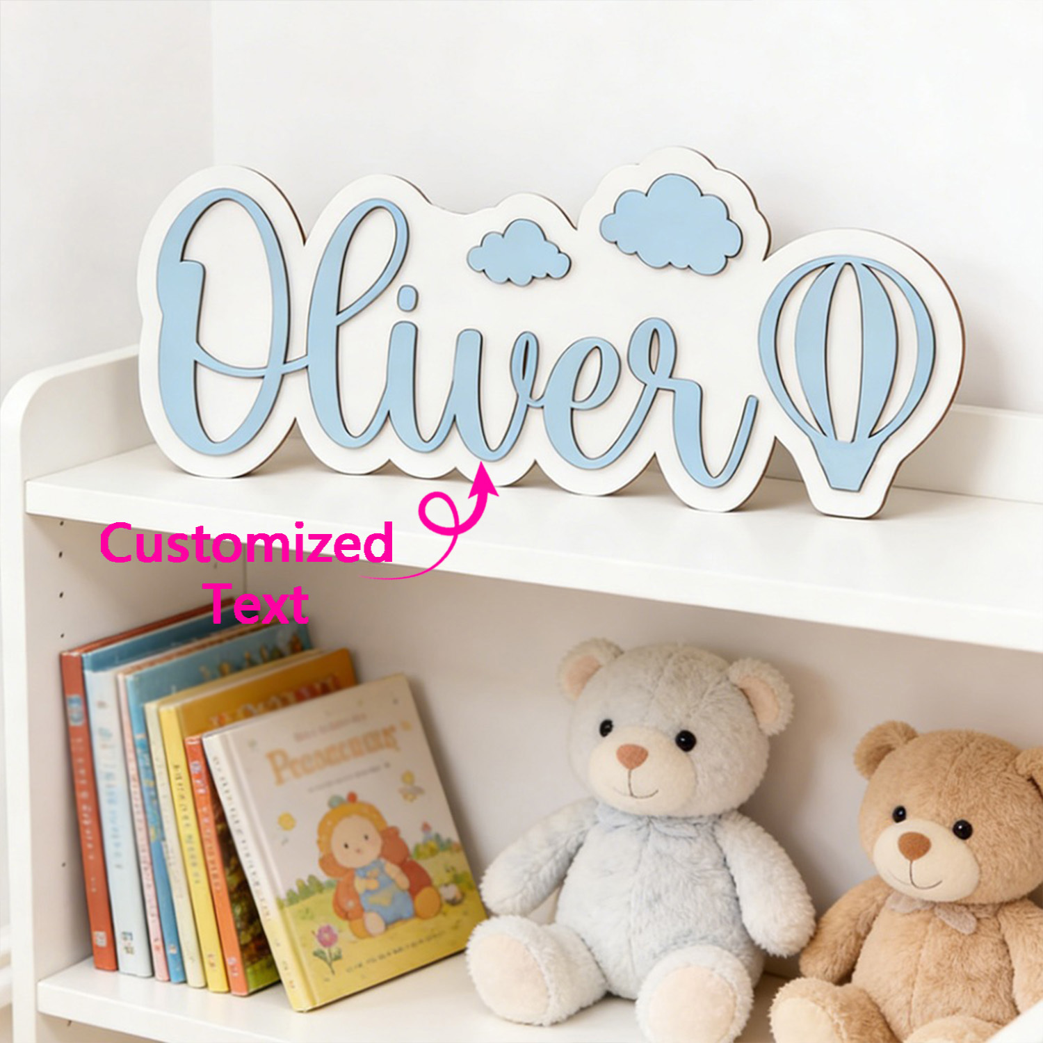 Party Supplies - Personalisiertes Heißluftballon- & Wolken-Namensschild, Anpassbare Pastellblaue