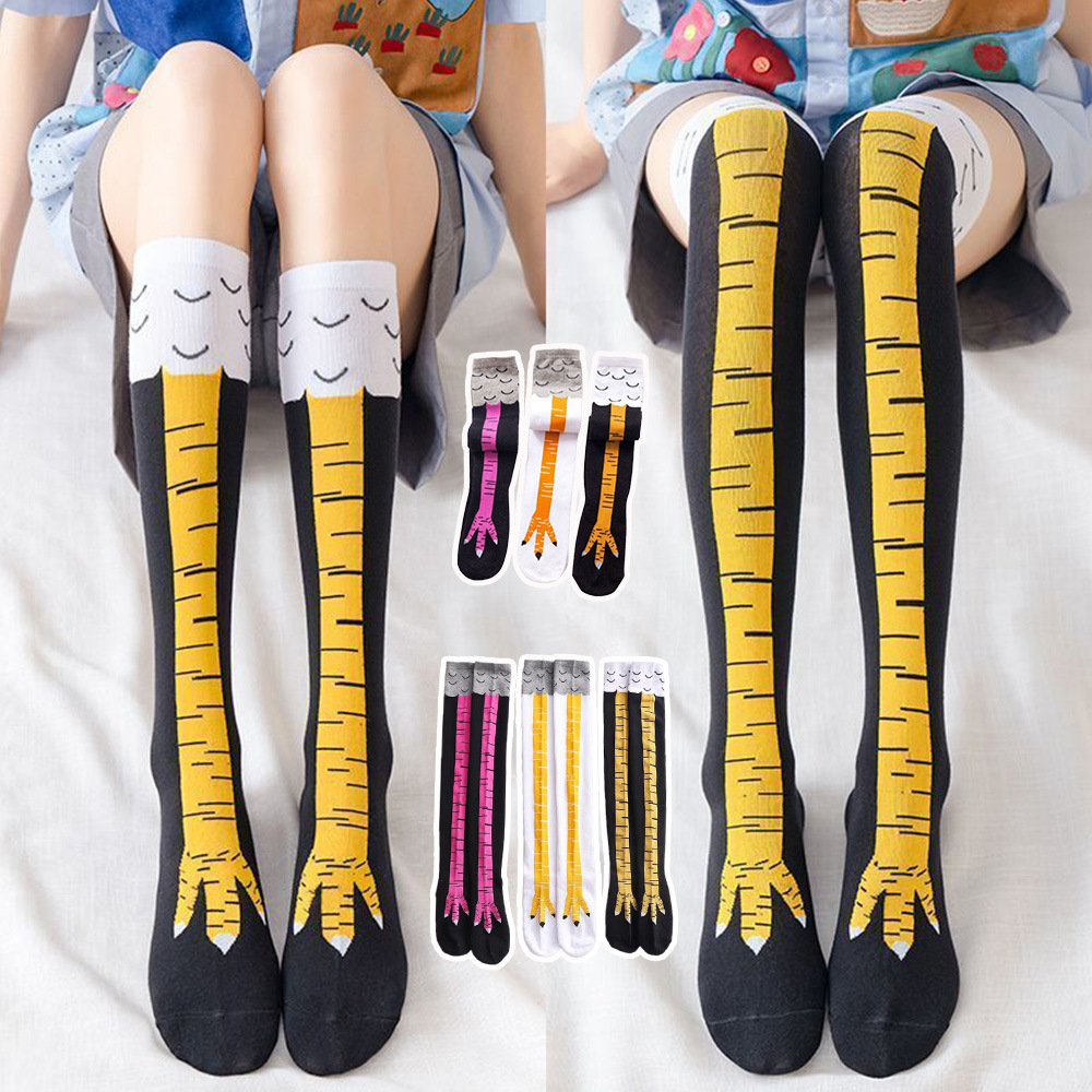 Funny Chicken Leg Socks - 1-4 Paar Damen Kniestrümpfe, trendige, lustige