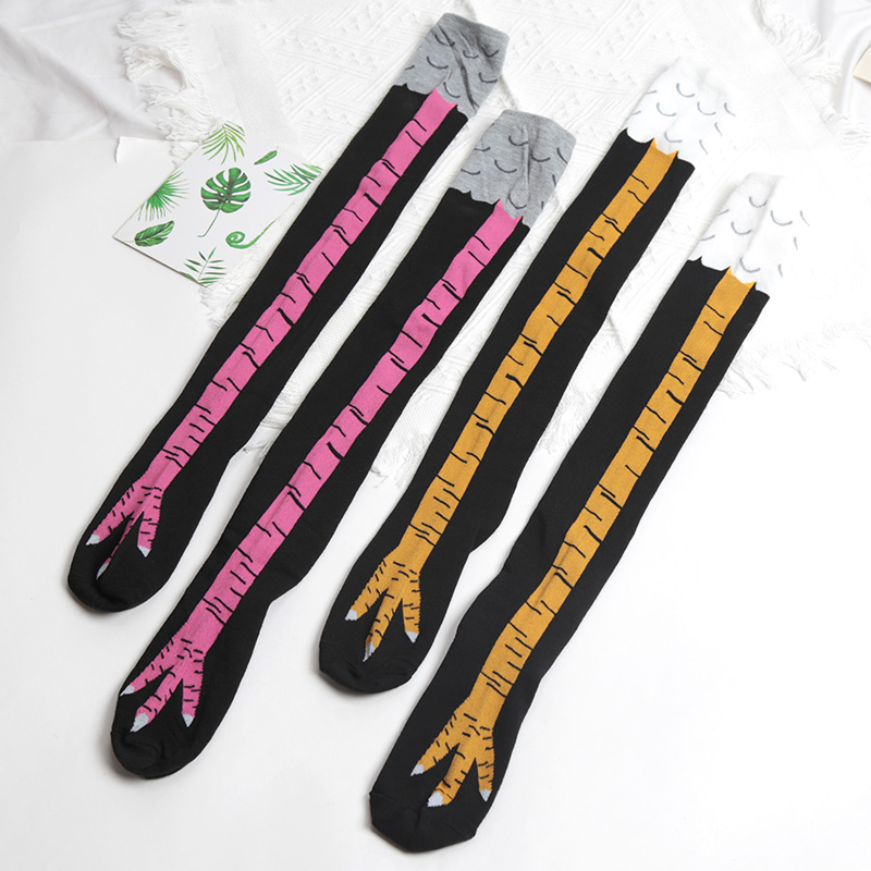 1Pairs Frauen Drucken Knie Hoh – Funny Chicken Leg Socks Bewertung und Preis